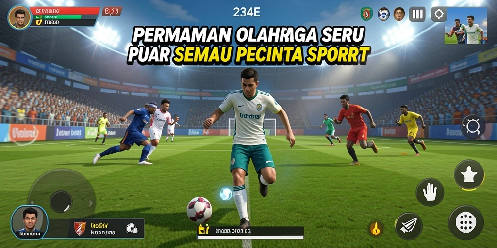 Screenshot utama 234E menampilkan momen seru dalam pertandingan olahraga.