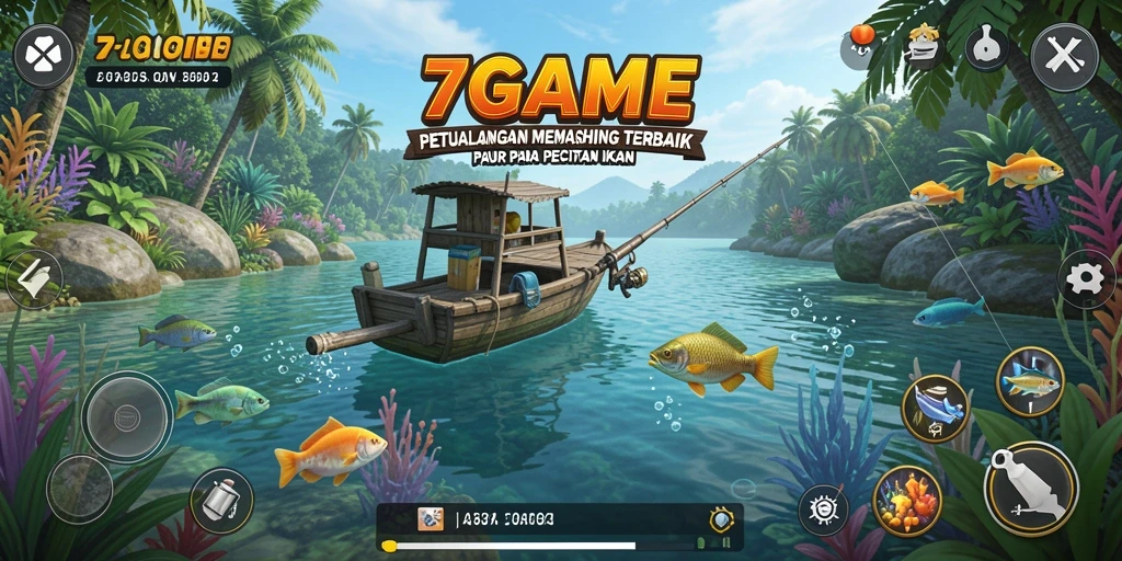 Gameplay 7GAME yang seru saat memancing ikan.