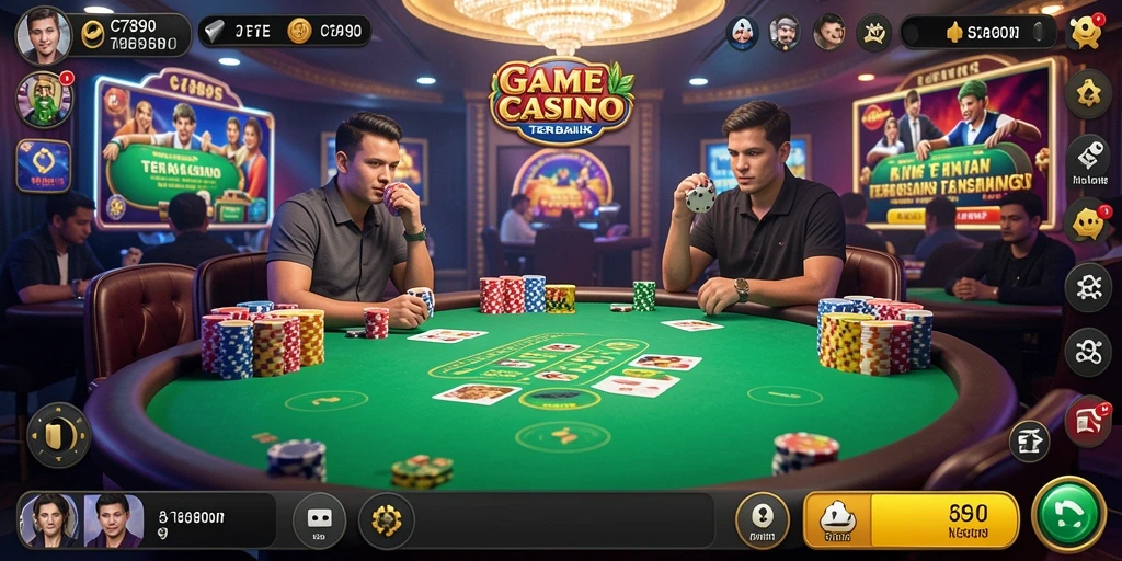 Tampilan gameplay C7890 dengan dealer langsung dalam suasana kasino.