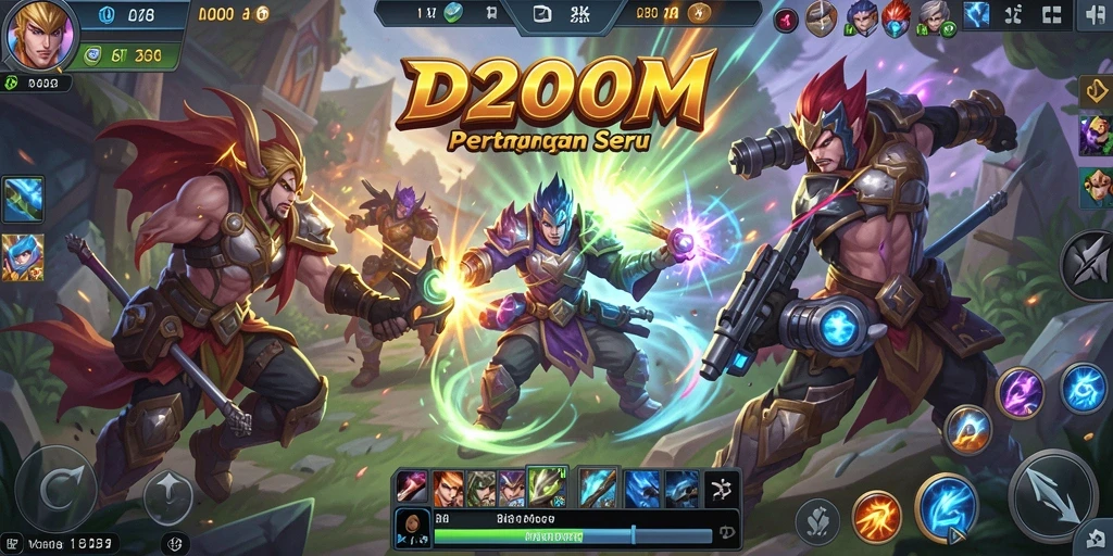 Tampilan gameplay D200M yang mendebarkan dalam pertempuran MOBA.