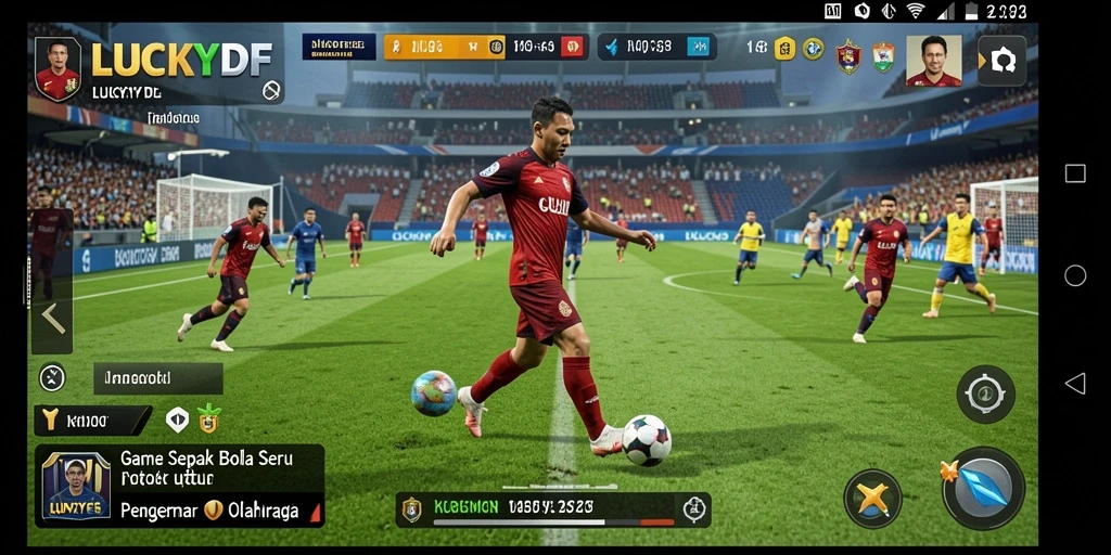 Tampilan gameplay LUCKYDF dengan aksi sepak bola yang menarik.