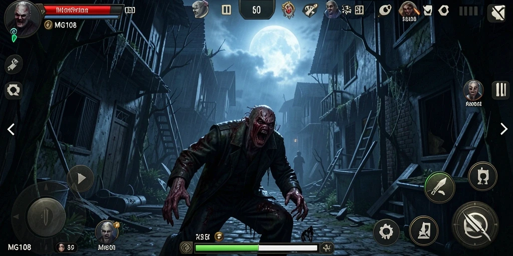 Screenshot gameplay MG108 menampilkan suasana mencekam saat menjelajahi lokasi angker.