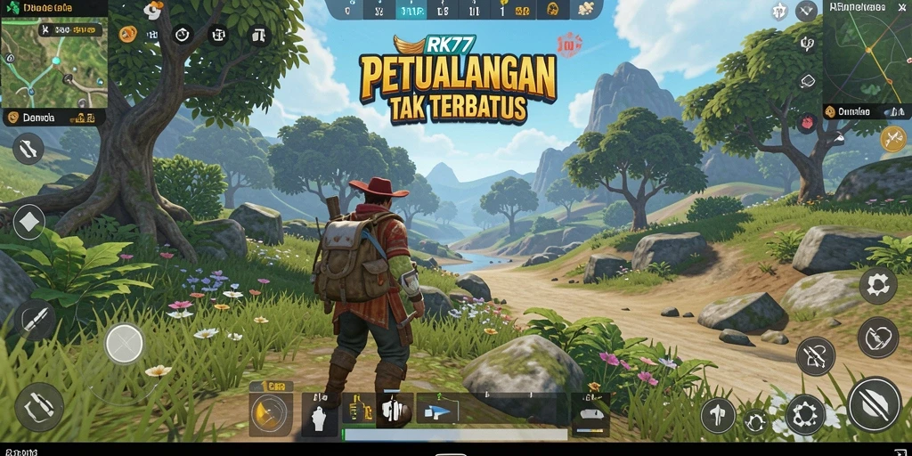 Screenshot gameplay RK77 menampilkan petualangan di dunia terbuka yang menakjubkan.