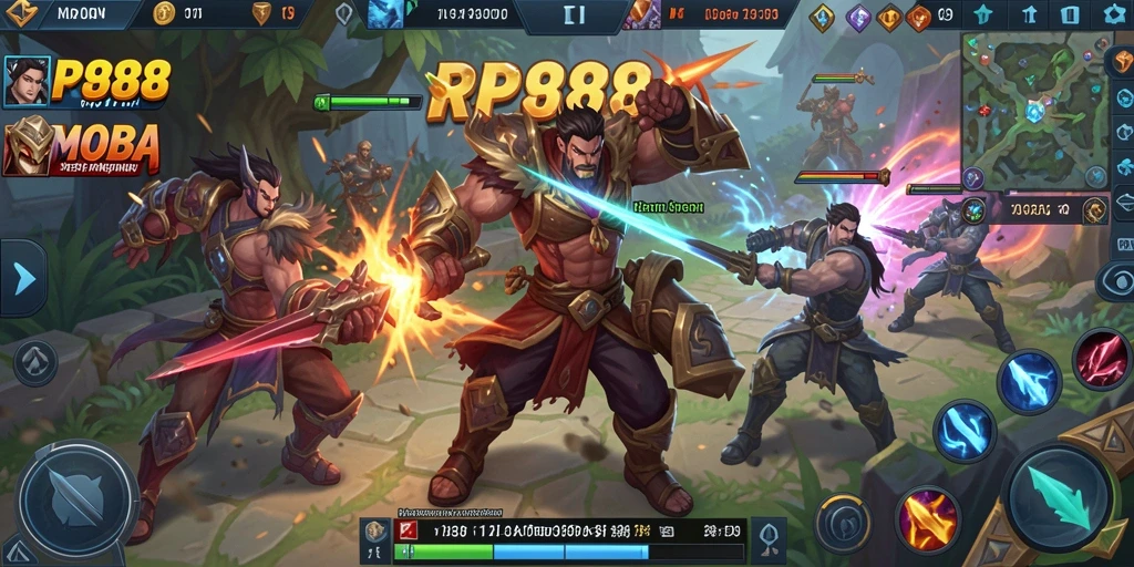 Gameplay seru di RP888 dengan karakter MOBA yang unik.