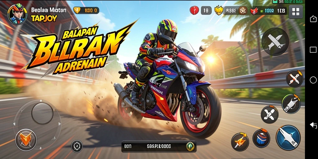 Screenshot menampilkan aksi balapan motor yang intens dan menegangkan.